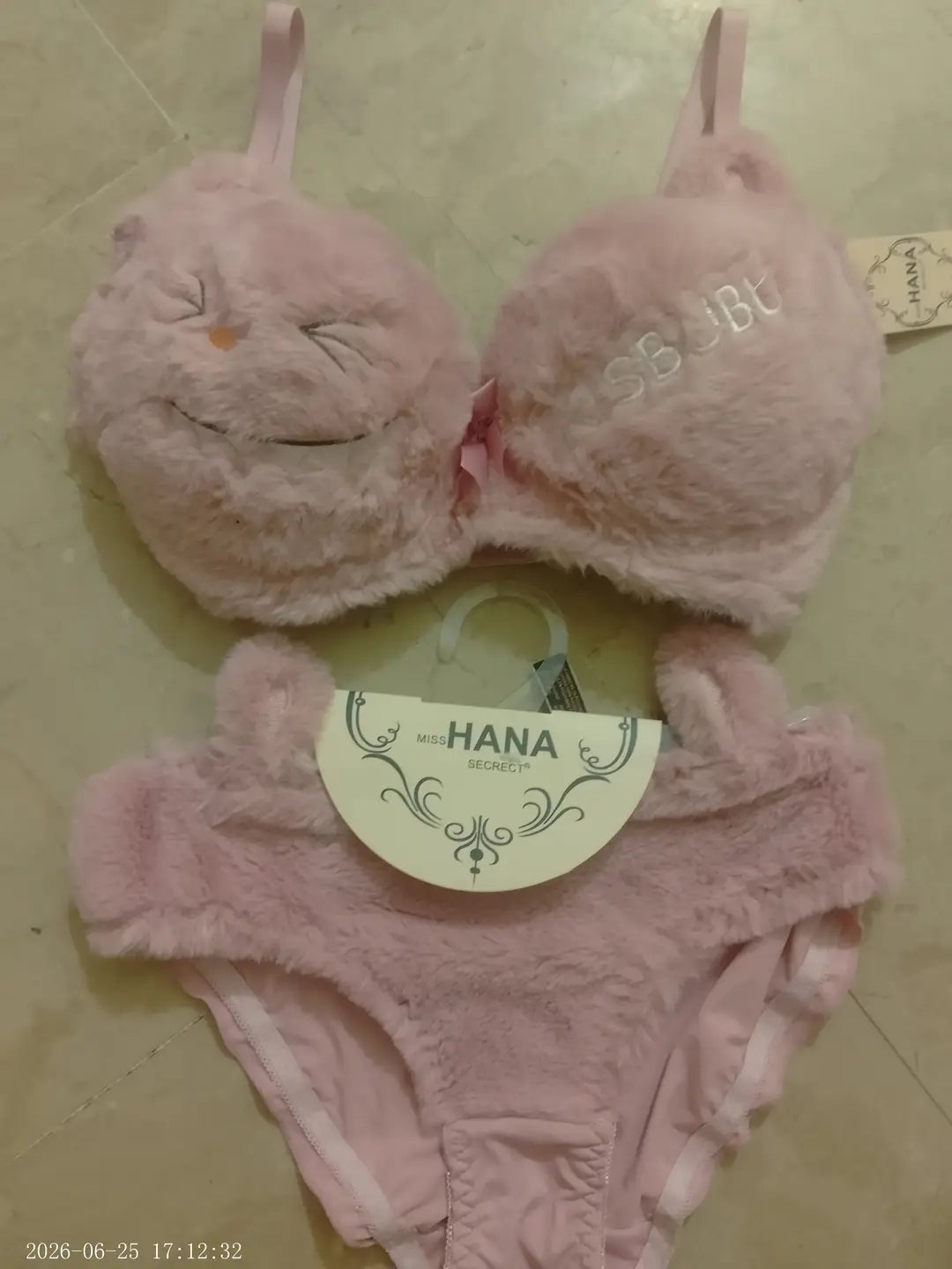 Fluffy Cute Furr Style Double Padded bra with Panty , 1 Set