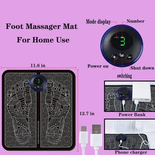 EMS Foot Massager Mat | USB Rechargeable Smart Electric Foot Massage Pad Technology