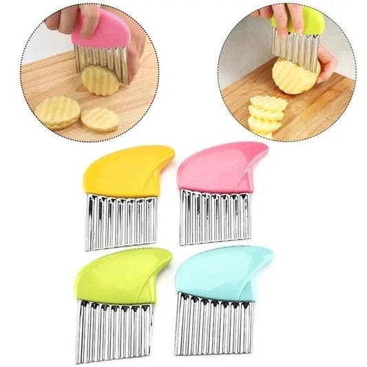 French Fry Crinkle Cutter – Stainless Steel Wavy Slicer for Potatoes, Vegetables & Fruits