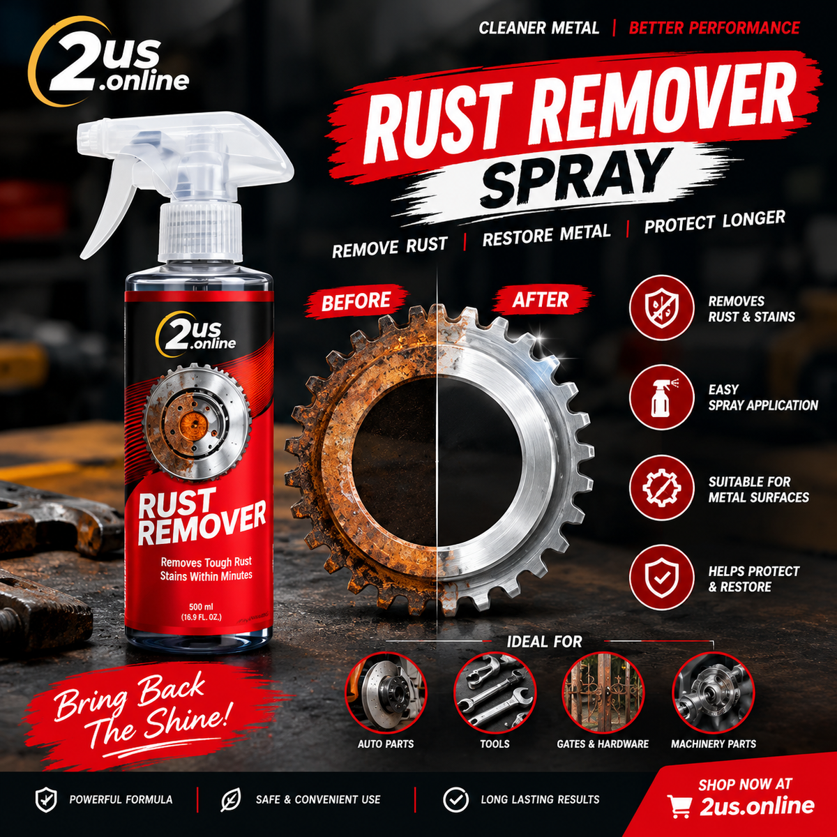 Heavy Duty Rust Remover Spray for Metal Surfaces |