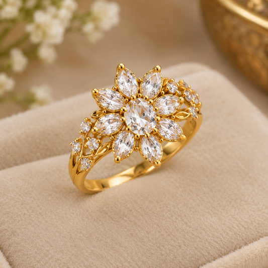 Elegant Gold Floral & Emerald Rings