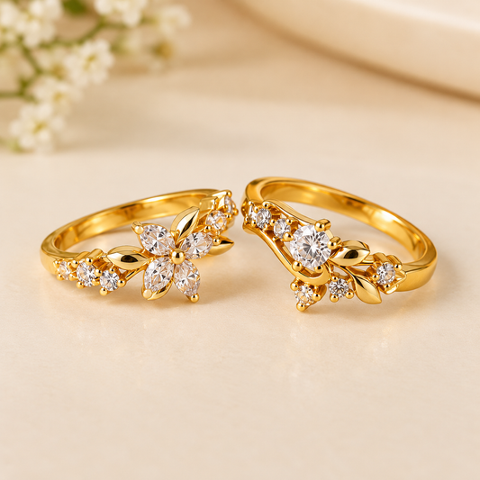 Floral Gold-Plated Crystal Rings for Women – Elegant Party Wear