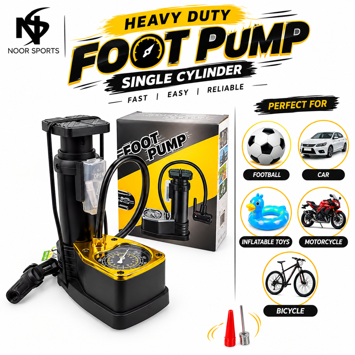 High Pressure Foot Air Pump with Pressure Gauge | Heavy Duty Manual Tyre Inflator Pump for Car Football & Inflatable Toys