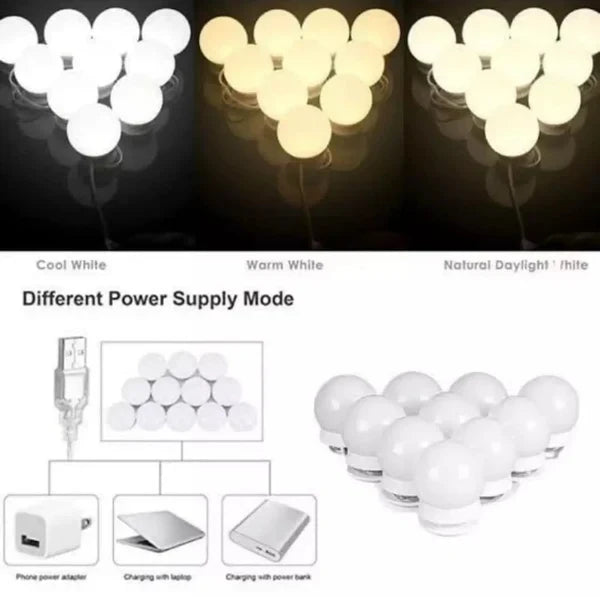 Dimmable LED Vanity Mirror Lights Kit – 10 Hollywood-Style Bulbs