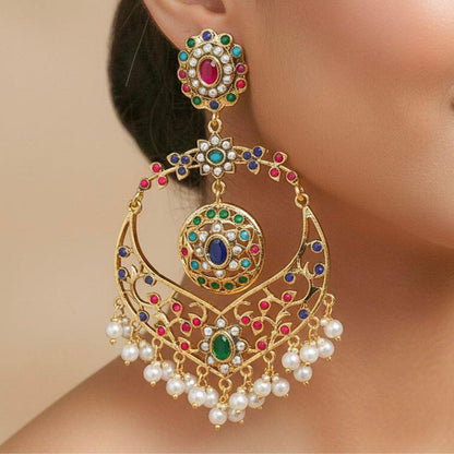 Elegant Long Hanging Earrings for Women – Pearl & Stone Party Wear Kaante